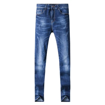 

seasons jeans double four G mother embroidery orthodox business leisure slim blue elastic straight leg pants men's