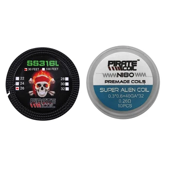 

PIRATE COIL 1 Roll 10M Cigarette Nichrome Heating Wires for SS316L Heating Wires & 10 Pcs NI80 Super Alien Prebuilt Coils Premad