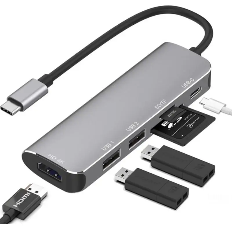 Партиями по 6 в 1 Многофункциональный Тип C на HDMI 4K USB 3,0 концентратор кабель-Переходник USB C на устройство для чтения карт SD TF PD зарядный адаптер для Macbook samsung S8/9