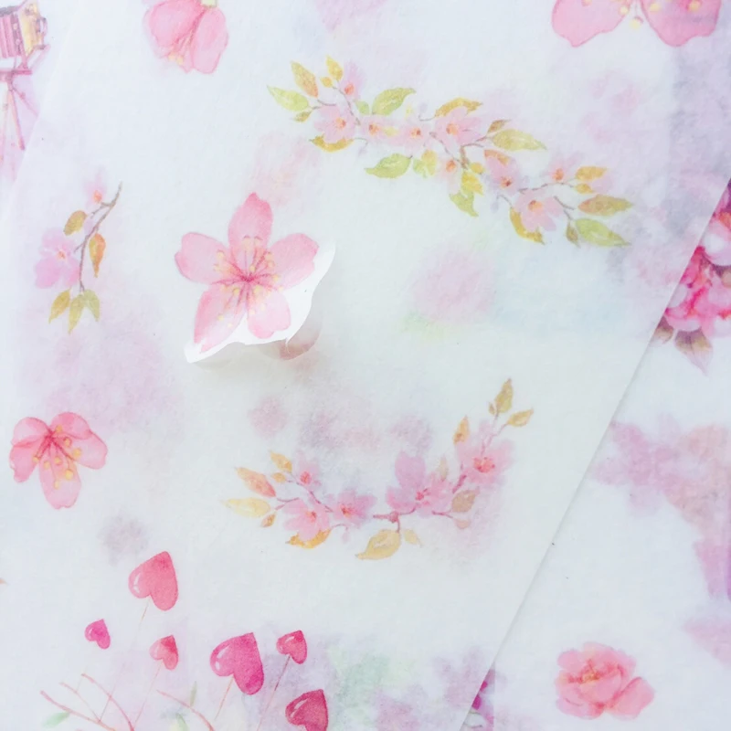

6 Sheets /Pack Pink Princess Sakura Washi Paper Decorative Stickers Hand Account Decor