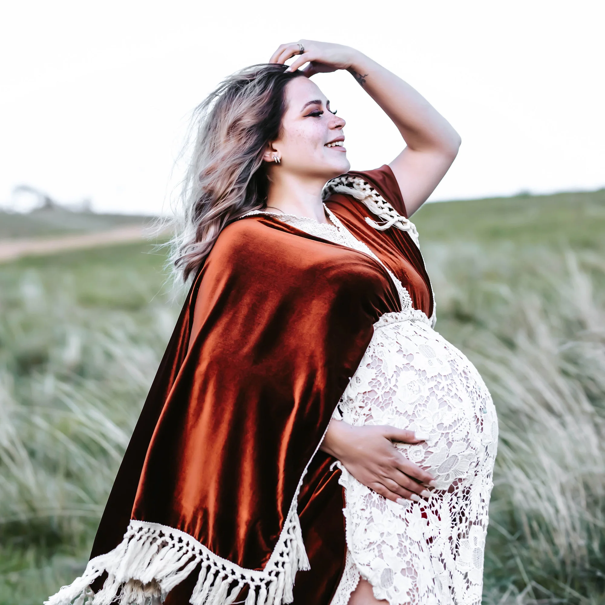 Don&Judy Maternity Dresses Sexy V-neck Pregnant Women Velvet Maxi Gown Dress Pregnancy Split on Both Sides Dress for Photo Shoot