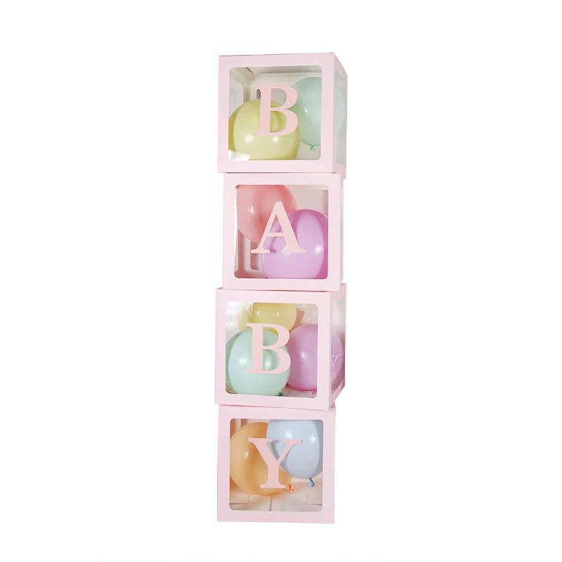 4 шт. детская душевая кабина украшения прозрачная коробка хранения воздушные шары с конфетти мальчик девочка первый декор для вечеринки в честь Дня рождения Свадебная коробка любви - Цвет: Baby Box Pink