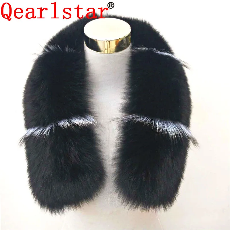 Qearlstar натуральный меховой воротник для парки Пальто Роскошный натуральный шарф из песца женские мужские куртки Большие меховые планки черный 75*18 см Z833