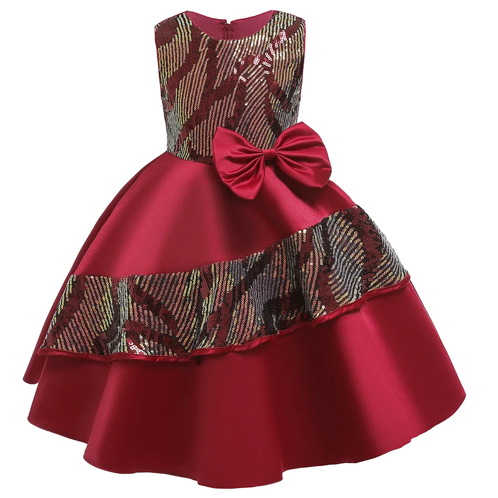 2019-New-Irregular-Children-Dress-Flower-Girls-Wedding-Birthday-Party-Princess-Dress-Big-Bow-Sequined-Performance