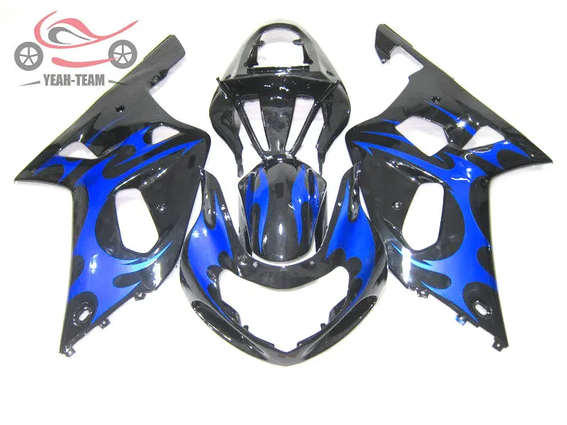 Бесплатный пользовательский обтекатель комплект для Suzuki GSXR750 2001 2002 2003 GSX R600 01-03 GSXR 600 750 Синий Пламя мотоцикл обтекатель части тела