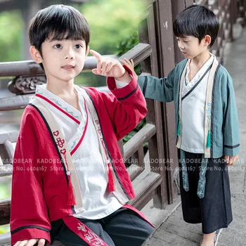 

Children Chinese Style Hanfu Tang Suit Tops Pants Japanese Samurai Kimono Trousers Kids Boy Festival Costume Kung Fu Uniform Set