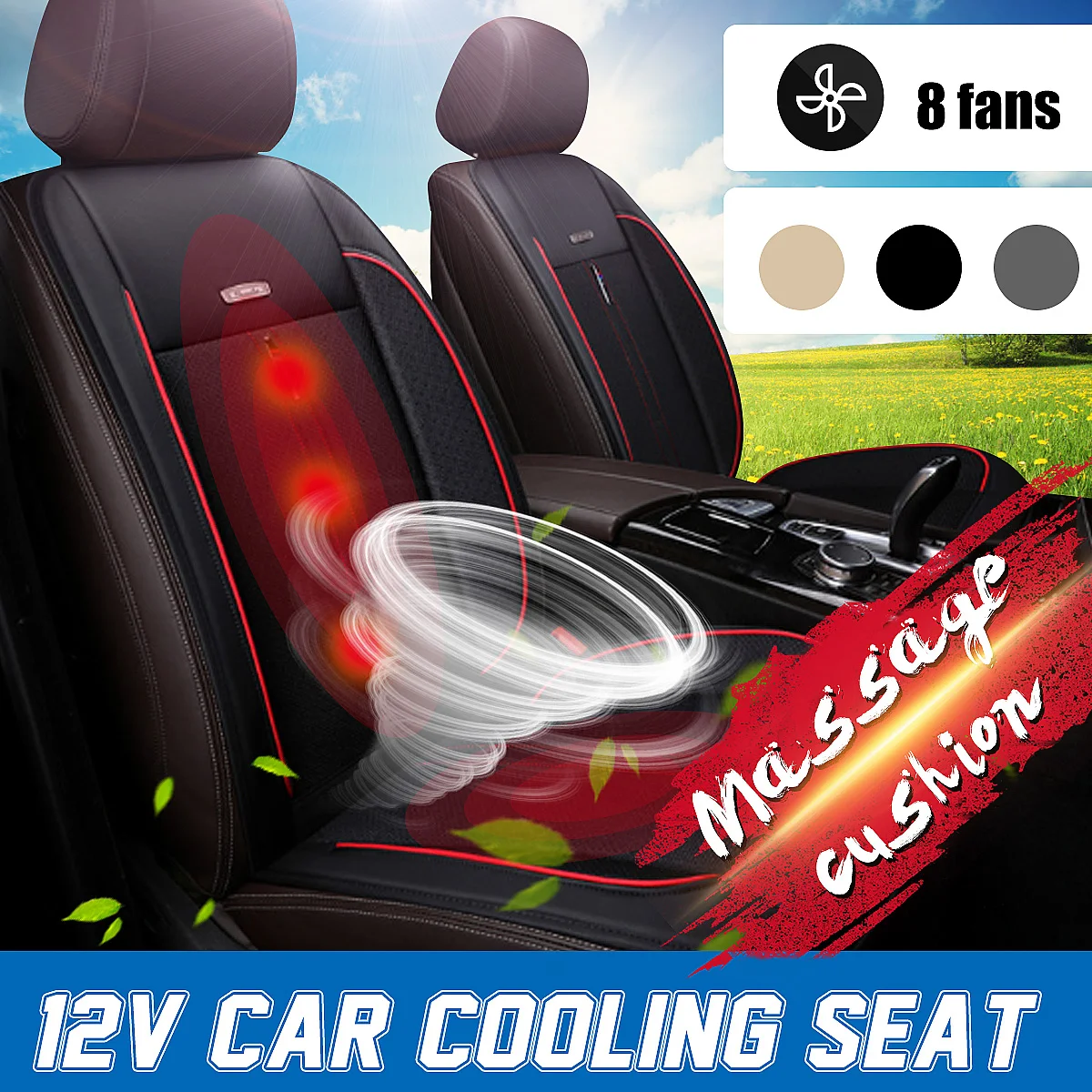 

12V/24V 3D Screen Cooling Seat Cushion 8 Fan Car Front Cover Air Ventilated Fan Conditioned Cooler Pad Seat Mat 3 Temperature