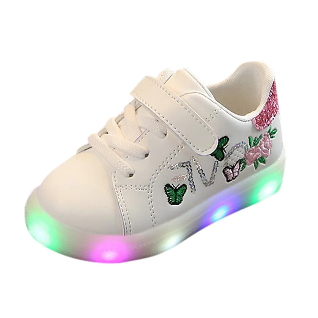 MUQGEW/Новинка года; модная спортивная обувь для маленьких мальчиков и девочек; светящаяся спортивная обувь с цветами и бабочкой; Люминесцентная спортивная обувь; 25 - Цвет: Розовый