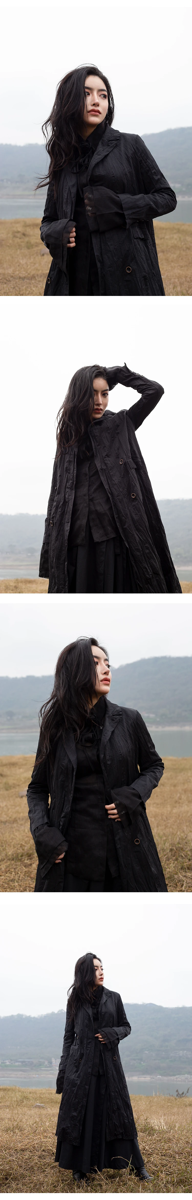 [EAM] Women Black Flare Sleeve Bandage Loose Temperament Blouse New Lapel Loose Fit Shirt Fashion Tide Spring Autumn JR475