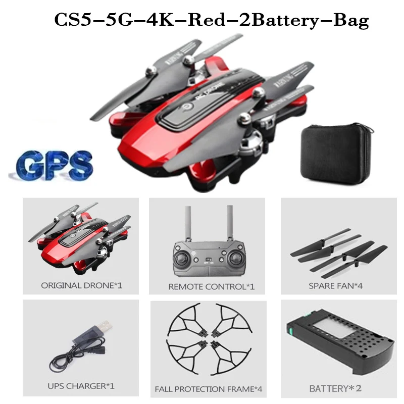 Новинка CS5 5G Дрон gps RC Дрон с 4K HD камерой складной Квадрокоптер двойная камера длинная выносливость самолет вертолет игрушка - Цвет: 5G 4K 2B Red