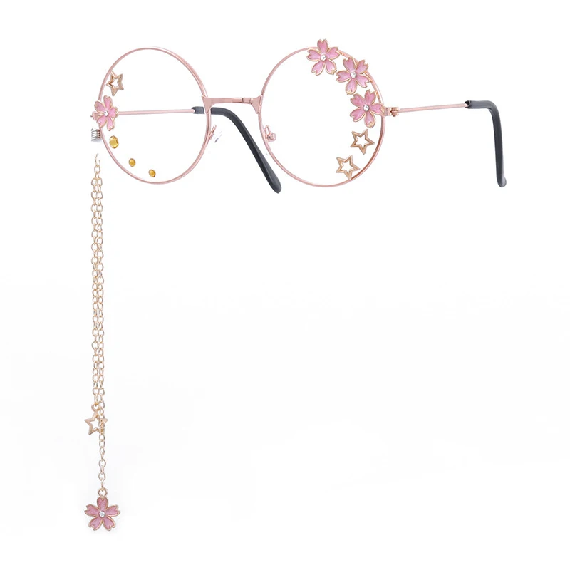 Zilead Luxury WomenCherry Glasses Frame With Sakura Pendant Metal Round Optical Sepectacles Eyeglasses Eyewear Decor Gafas - Цвет оправы: pink