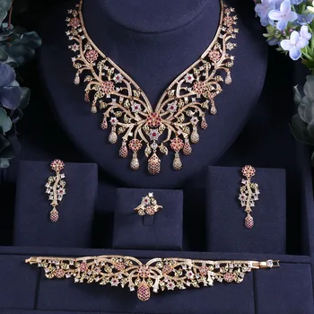 

jankelly Hotsale African 4pcs Bridal Jewelry Sets New Fashion Dubai Jewelry Set For Women Wedding Party Accessories Design
