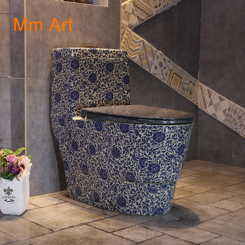 

Huizi Blue and White Porcelain Chinese Art Pottery Toilet Household Toilet Siphon Pumping Ordinary Toilet