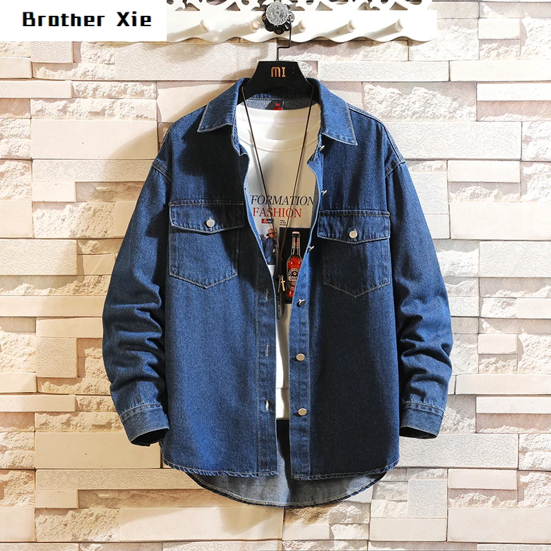 

Denim Jacket Men's Fashion Washed Solid Color Casual Denim Jacket Man Streetwear Wild Loose Hip Hop Bomber Jacket Male Outwear