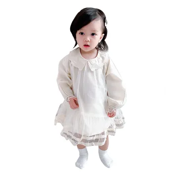 

WLG Girls Princess Dress Kids Spring Autumn Mesh Lace Long Sleeve White Dresses Baby Girl Cute Party Clothes for 1-6 Years
