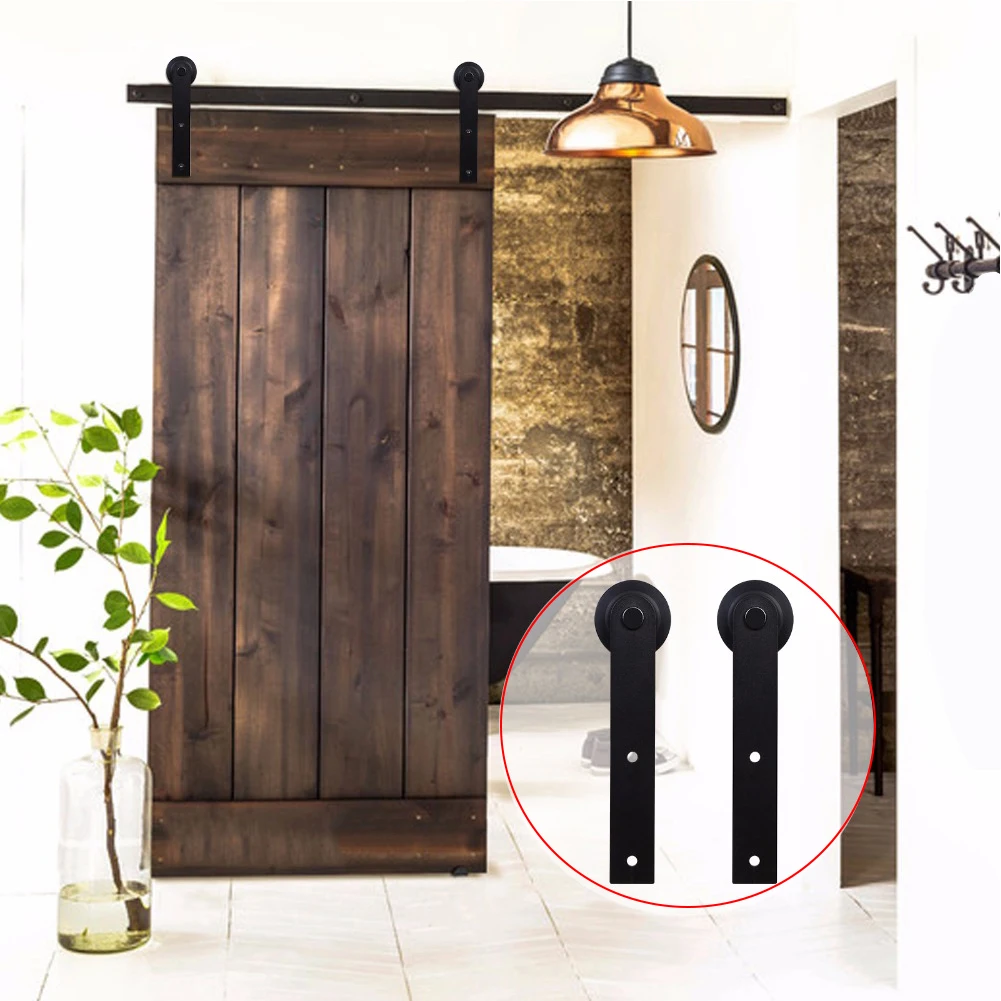 

2 Pcs Kitchen Durable Roller Rail Sliding Barn Door Hardware Steel Bathroom Home Track Closet With Screws Top Mounted