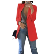 Женский Длинный блейзер сезон весна осень тонкая верхняя одежда элегантное пальто с 2 карманами OL костюмы пальто женские блейзеры и куртки