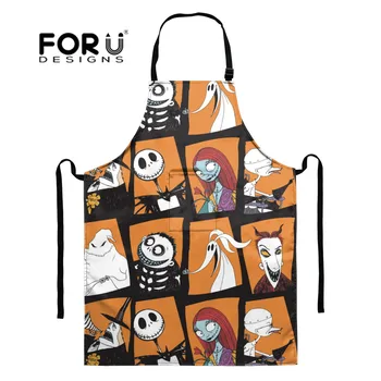 

FORUDESIGNS Cooking Apron Printing Nightmare Before Christmas Apron Women Men with Pockets Sleeveless Long Waterproof Aprons