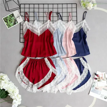 

Two-piece suspender lace pajamas Korean home service new ladies sexy pajamas fashion seductive ночной комплект size M L XL XXL