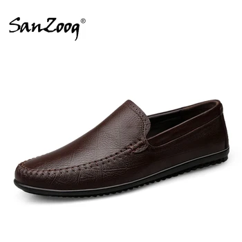 

Brown slip-ons moccasin mans footwer gunuine leather casual shoes adult driving male shoes made of genuine leather luxury