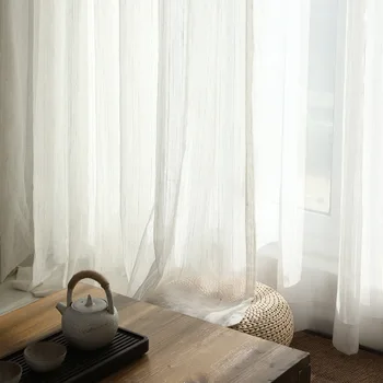 

Nordic Cotton Linen Curtains Japanese Style Pastoral Country New Home Balcony Voile Drapes M170C