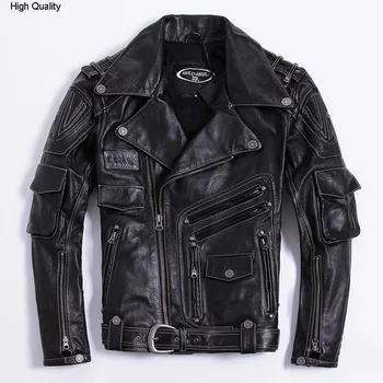 

2020 men's Brand motorcycle Leather Jacket with belt Slim Fit Professional Moto Biker Jacket stylish Genuine Leather Coat male