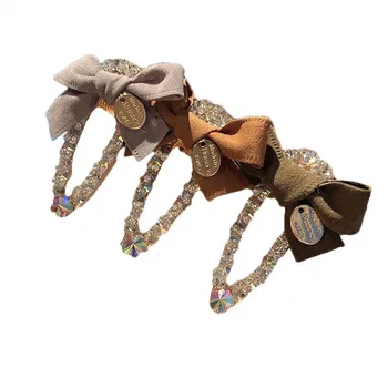 

Women Colorful Rhinestone Hairpin Fabric Bow Side Clip Insert Bangs Clip Girl Hairpin Headwear