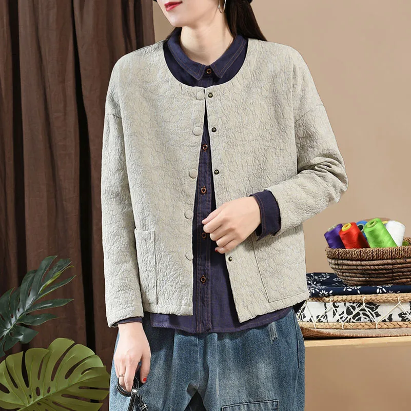 

QPFJQD Spring Autumn Literary Loose Tops Coat Jacquard Embroidery Shirt Cardigan Women Buttons Long Sleeve Short Blouse Jacket