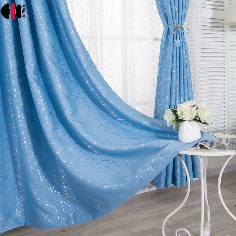 

Silver Geometric Blackout Curtain for Living Room Balcony Kids Nursery Mediterranean Cartoon French Window Cortinas JS52C