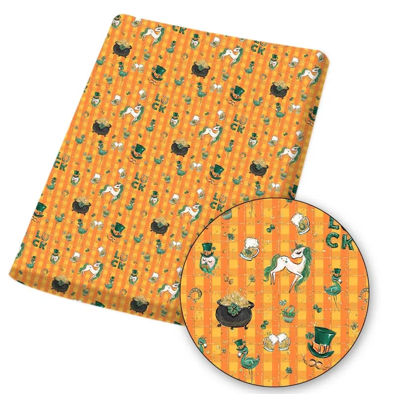 

Polyester Cotton Fabric Unicorn Girl Green Leaves Magic Hat Printed Fabric DIY Sewing Home Textile Garment Material 45*145cm 80g