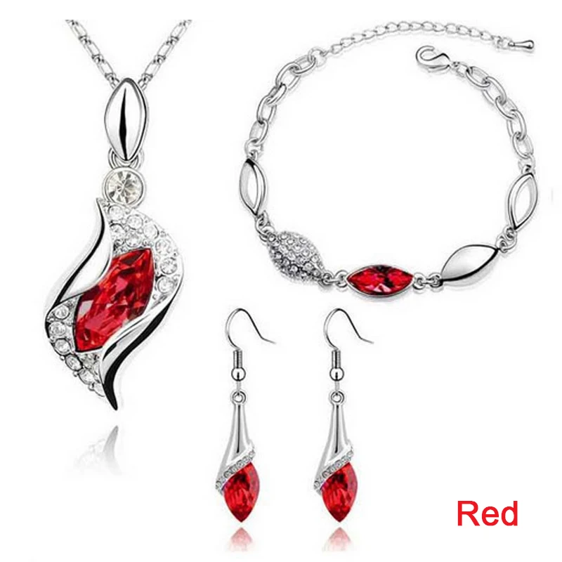 Red Новое поступление, серебряные ювелирные наборы, роскошные капли воды, голубой розовый прозрачный кубический циркон, кристалл, ожерелье, браслет, серьги, ювелирные изделия - Окраска металла: Red