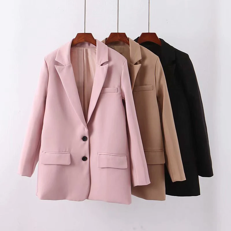Women Casual Solid Blazers Single Breasted Fashion Jacket Outerwear Autumn Winter Baggy Notched Collar Lady Coat Kurtki Damskie
