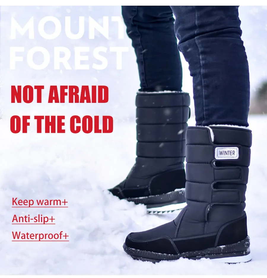 Men Snow Boots Winter Female Boots Thick Plush Waterproof Non-slip Thigh High Boots Large Size 47 Warm Fur Lovers Winter Shoes