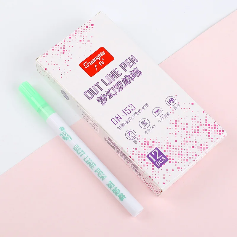 Light Green 1 шт., художественные маркеры с двойными линиями, ручка DOMI Out Line, тонкий маркер для карандашей, каллиграфия, надпись, ручка, цветные ручки для рисования - Цвет: Light Green