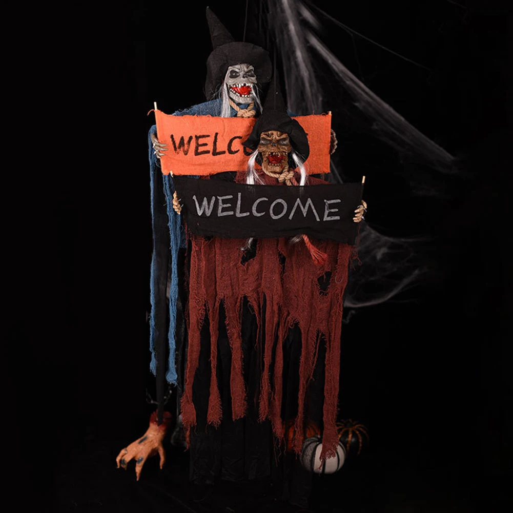 

Halloween Prop Hanging Skull Skeleton Ghost Electric Voice Welcome Sign Halloween Escape Horror Props Haunted House Decoration