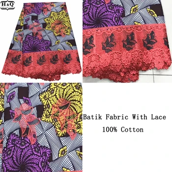 

Print Batik With Lace Fabric 100% Cotton African Guipure Batik Lace Nigerian Embroidered Lace 6 Yards/Pcs For Long Dresses 2020