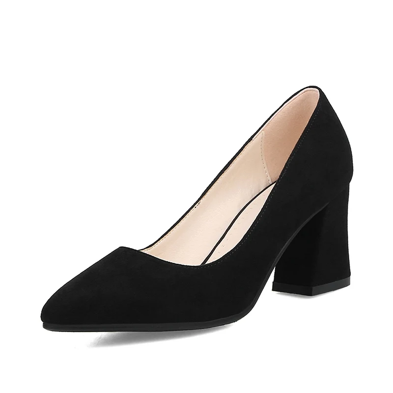 KemeKiss Pointed Toed Women Pumps Ladies Solid Color Slip On High Heels Matte Sweet Square Heel Shoes Women Footwear Size 31-43 - Цвет: Черный