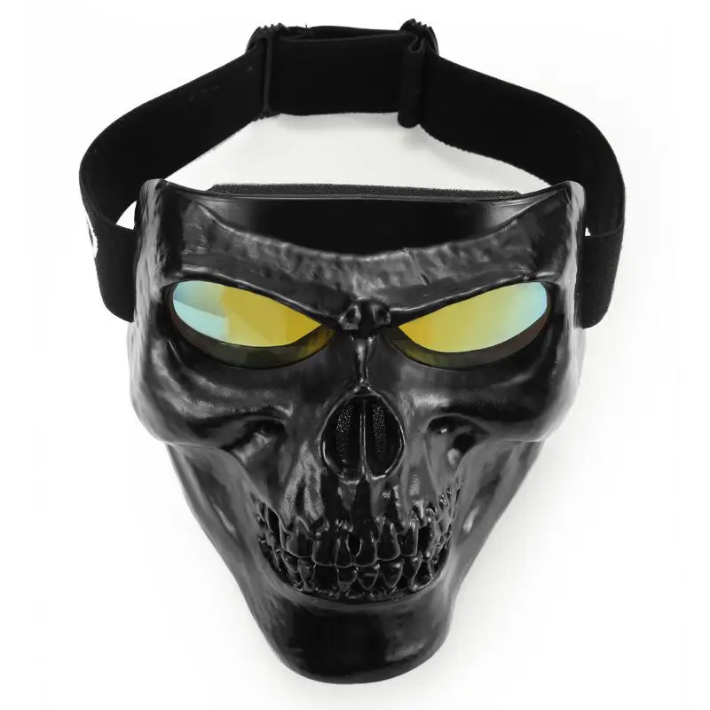 Cool Skull Motorcycle Face Mask with Goggles Detachable Modular Goggles Mask for Vintage Open Face Motorcycle Helmet Moto Casco