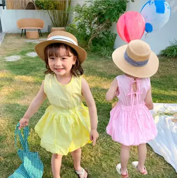 

2020 New Girls Bow Dress Fashion Summer Cotton Girls Vest Dresses 1-7 Years QH308