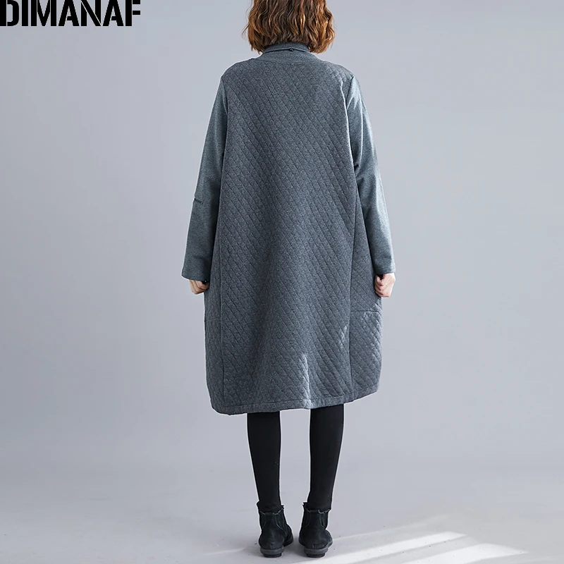 Ceny DIMANAF Winter Oversize damskie swetry topy damskie jednolite bluzy z kapturem bluzy bawełniane z golfem luźne Plus Size odzież damska nowe