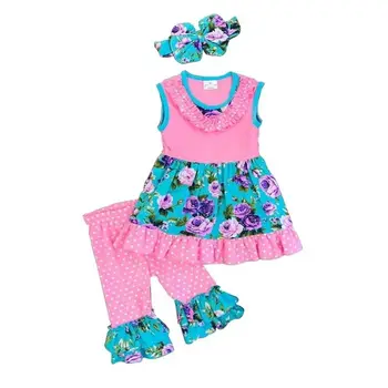 

Girl cotton clothing fashion new summer print dress holiday spring and summer 2 piece set