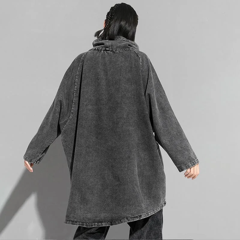  oversize Denim sweatshirts hoodies women plus size batwing loose Harajuku turtleneck sweatshirt wom