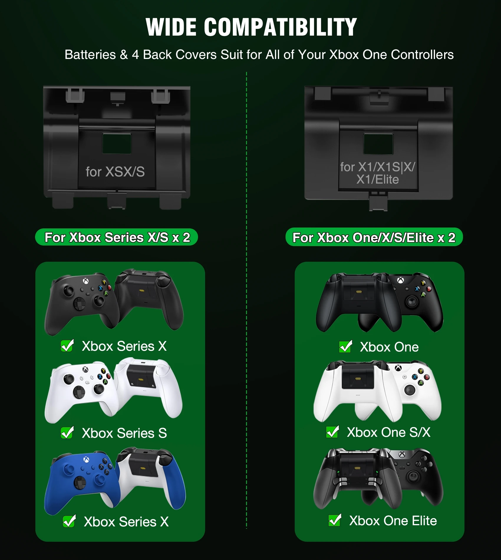 Packs de batteries rechargeables pour Xbox One / xbox Series X, s, 2 x  1200mah Batteries de manette Xbox One, batterie rechargeable Xbox avec  charge S