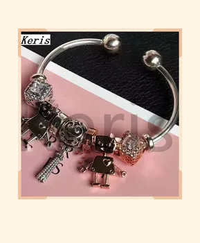 

High Quality Reproduction 1:1 100% Silver Inlaid Gemstone Robot Pattern Beads Beaded With Opening Bracelets Free Delivery