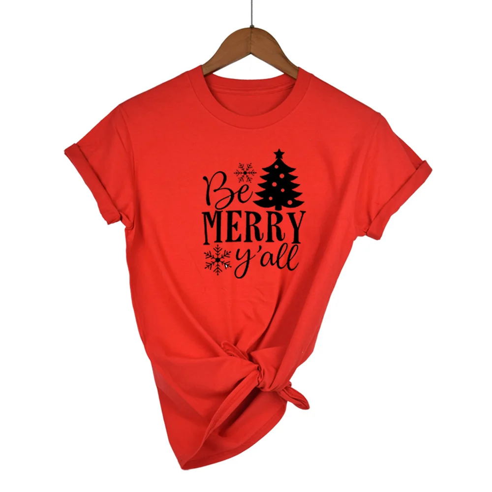 Женская футболка в стиле Харадзюку Be MERRY y'all модная Рождественская с коротким