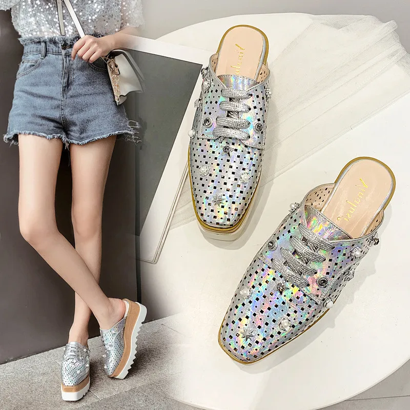 

Women's Slippers 2019 Shoes Luxury Slides Loafers Low On A Wedge Platform New Designer Wedges Rome Fashion Basic Rubber PU