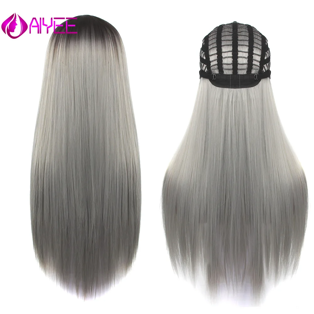 

AIYEE 26''22'' Synthetic Wig Cosplay Wig Part Heat Resistant Black Purple Green Colors Wave Blonde Wig Ombre Synthetic Wig