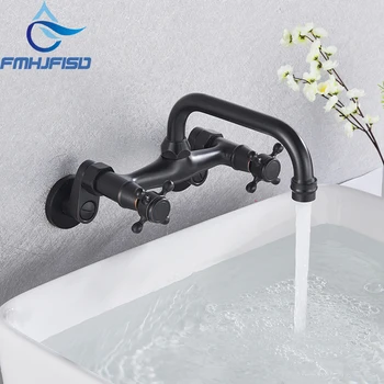 

Wall Mounted Bathroom Basin Faucet ORB Mixer Tap Faucets Dual Handles 360 Swivel Hot Cold Water Mixer Tap For Kitchen Rotation