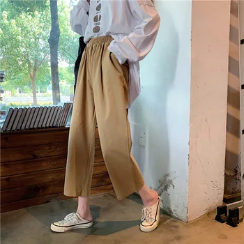 

2020 Spring&Autumn Women Pants Ovesiez Loose Cotton Khaki Black Casual Harajuku Bts Kpop Plus Size Pants Women Free Shipping