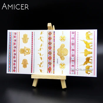 

Waterproof Metallic Gold Silver Body Art Temporary Tattoo Sexy Flash Tattoos Sticker For Color Elephant Pattern